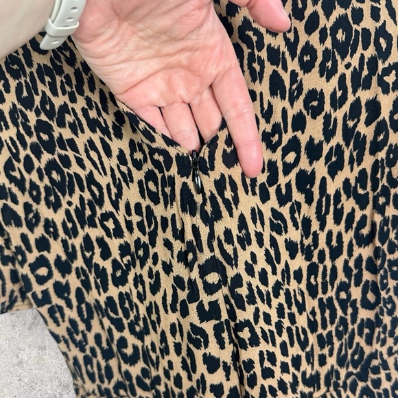 Reformation Leopard Print Gracie Dress Size 12 Ruched Short Sleeves Boho Mini - Picture 10 of 16